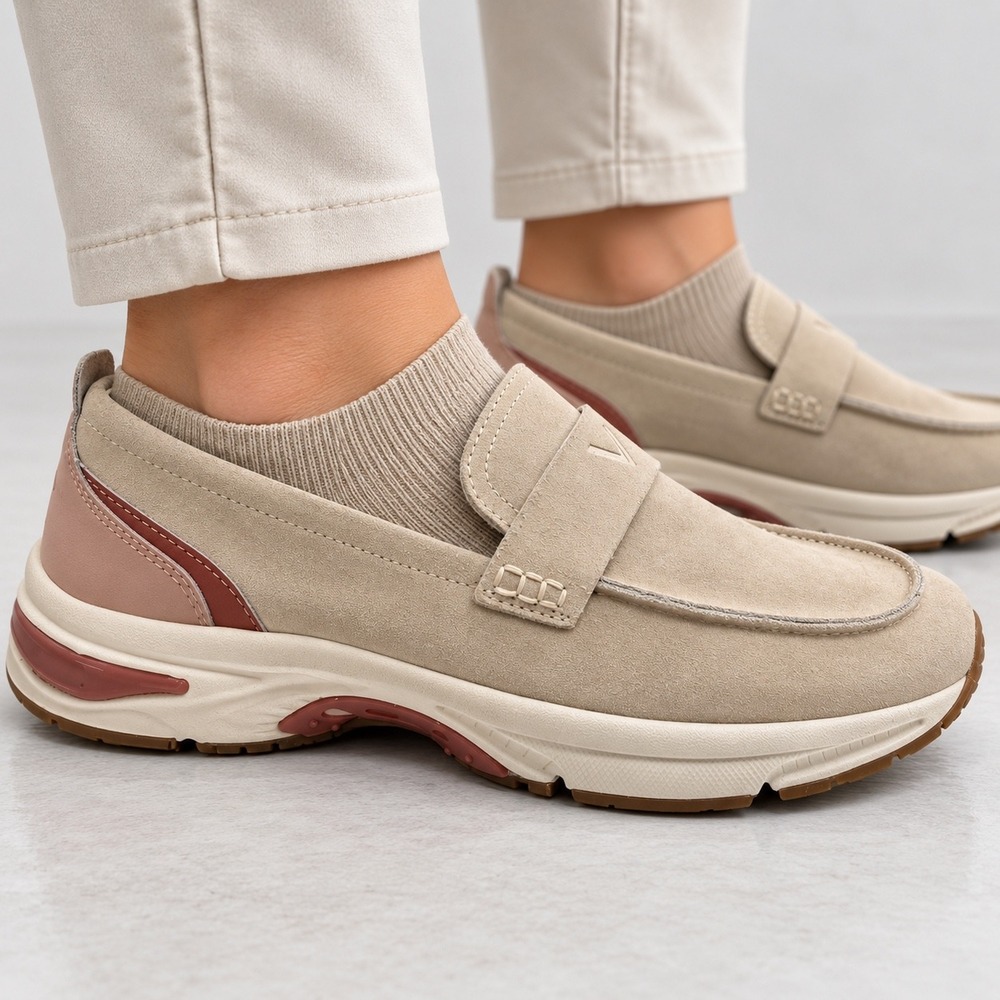 Vionic 12 Walk Loafer Womens Cream Suede Wide Walking Shoes 23WALK LOAFR